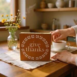 Designs by Kathy Box Sign Unisex OS Orange NWOT Give Thanks Burlap Rustic